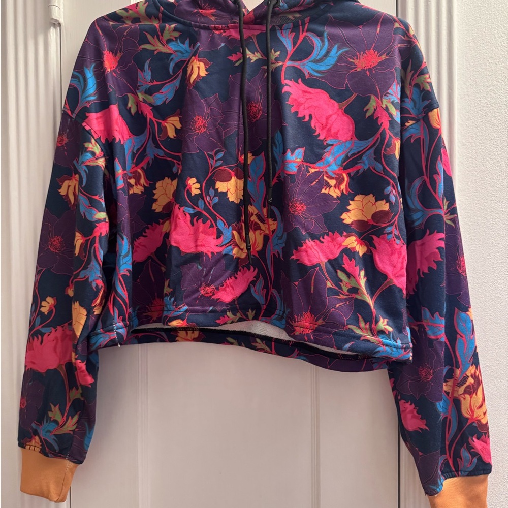 Bright floral cropped hoodie